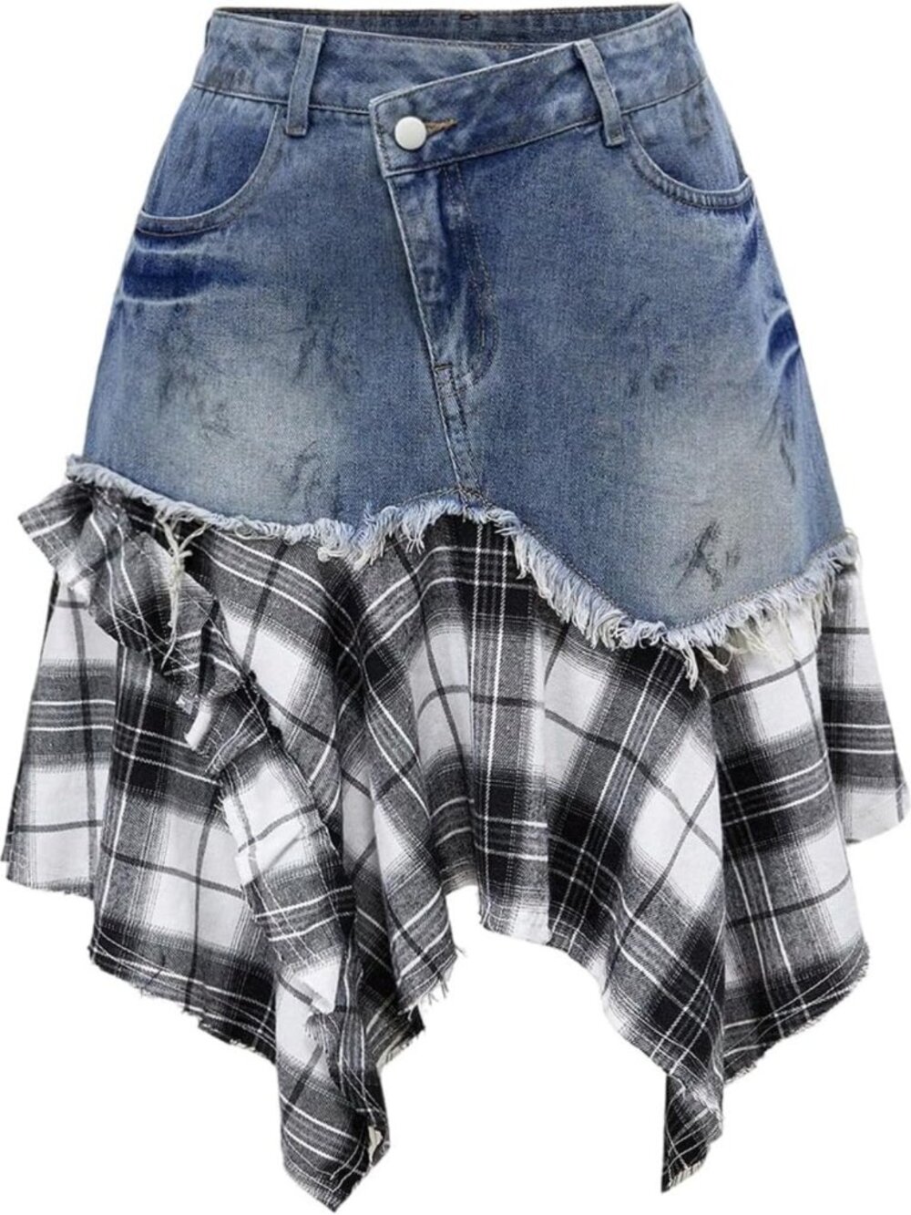 Plus Size Plaid Denim A-Line Skirt | Grunge Punk Style | Trendy Casual Wear